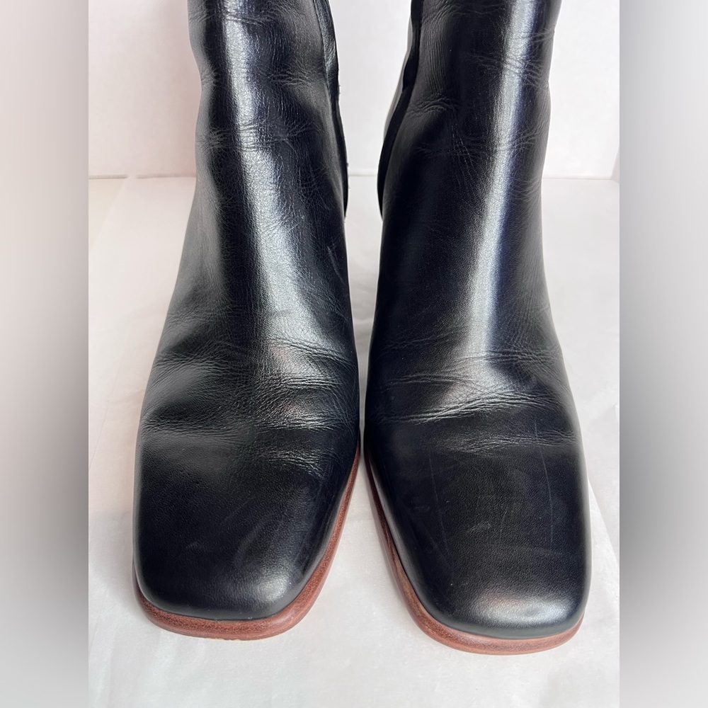 Marc Fisher Floria Black Leather Block Heel Ankle Boots View 2